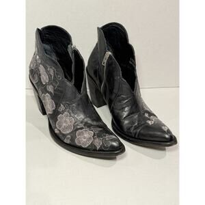 Old Gringo Black Pansy II Floral Embroidered Western Cowgirl Ankle Boot size 9.5